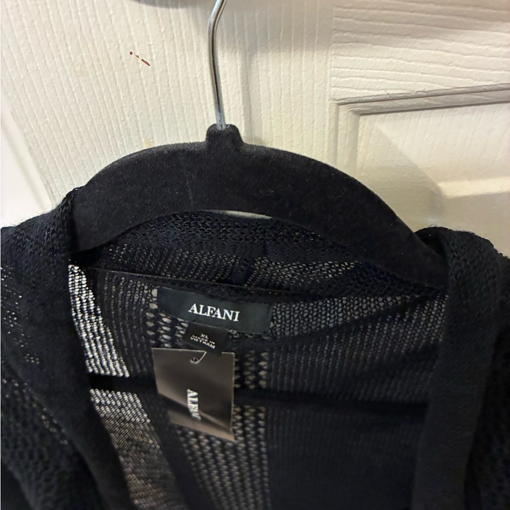 Alfani Black Mesh Knit Cardigan XL